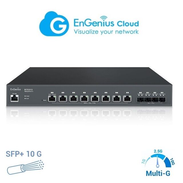 ENGENIUS ECS2512 Switch de 8 puertos 2.5 Gigabit con 4 slot SFP+ 10 GB. Gestionable Layer 2 y Control en CLOUD