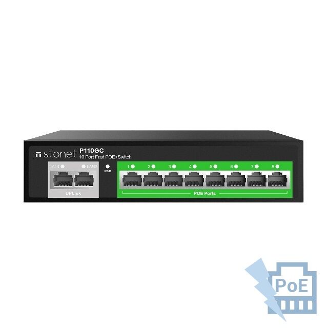 STONET P110GC Switch PoE 802.3af/at 10 puertos Gigabit (8 PoE) sobremesa. Hasta 120 W