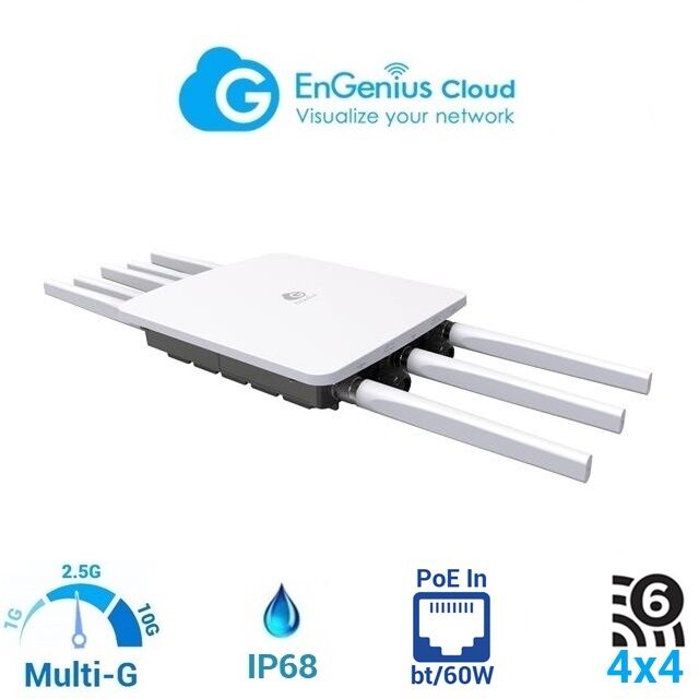 ENGENIUS ECW270 AP Exterior IP68 WIFI6 4x4 802.11a/ac/ax/b/g/n Doble Banda 3600 Mbps, 1 puerto 2.5 Gigabit PoE 802.3bt+1 puerto Gigabit, compatible MESH, Gestión por Cloud