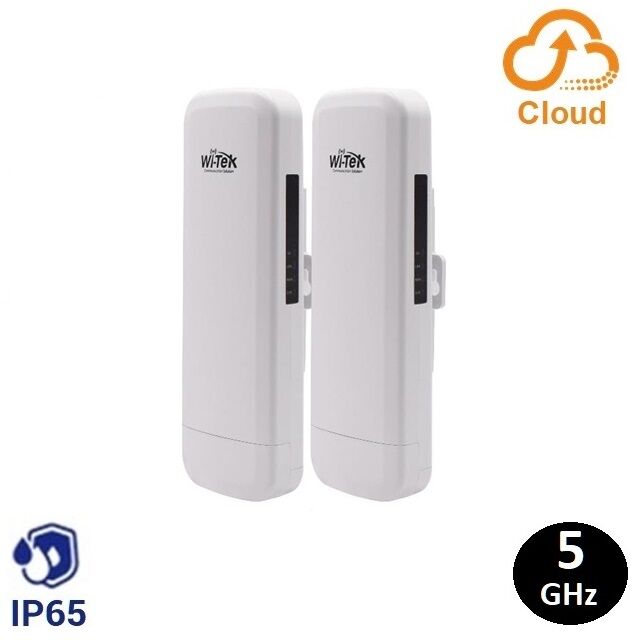 WI-TEK WI-CPE513P-KITv3, 2 unidades CPE para exterior IP65 300 Mbps 5 Ghz, 2 Lan 10/100, 1 PoE 802.3 af/at 48 V, auto configurable y gestión Cloud