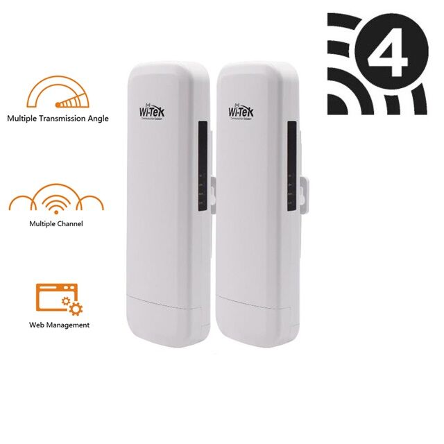 WI-TEK WI-CPE513P-KITv3, 2 unidades CPE para exterior IP65 300 Mbps 5 Ghz, 2 Lan 10/100, 1 PoE 802.3 af/at 48 V, auto configurable y gestión Cloud