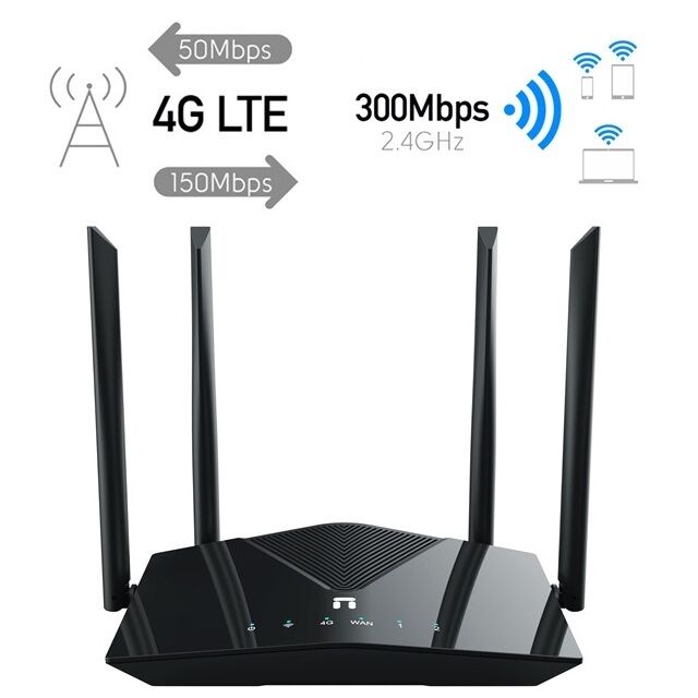STONET MW5300 Router 4G LTE/Wifi 300 Mbps 2 puertos 10/100+ 1 Wan 10/100, 4 antenas 5 dBi para tarjeta SIM