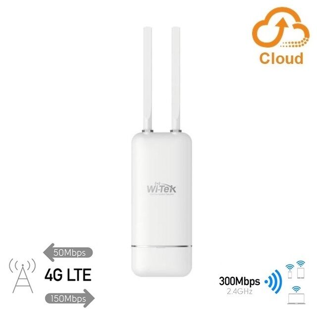 WI-TEK WI-LTE117-OV2 Router Exterior IP65 4G LTE CAT 4/WiFi 300 Mbps 2 puertos 10/100 compatible PoE 48 V inyector incluido, micro SIM