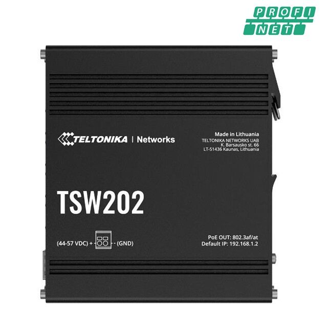 TELTONIKA TSW202 Switch Industrial Carril DIN 8 puertos Giga + 2 Slot SFP Gestionable v2, v3 PoE 802.3af/at hasta 240 W