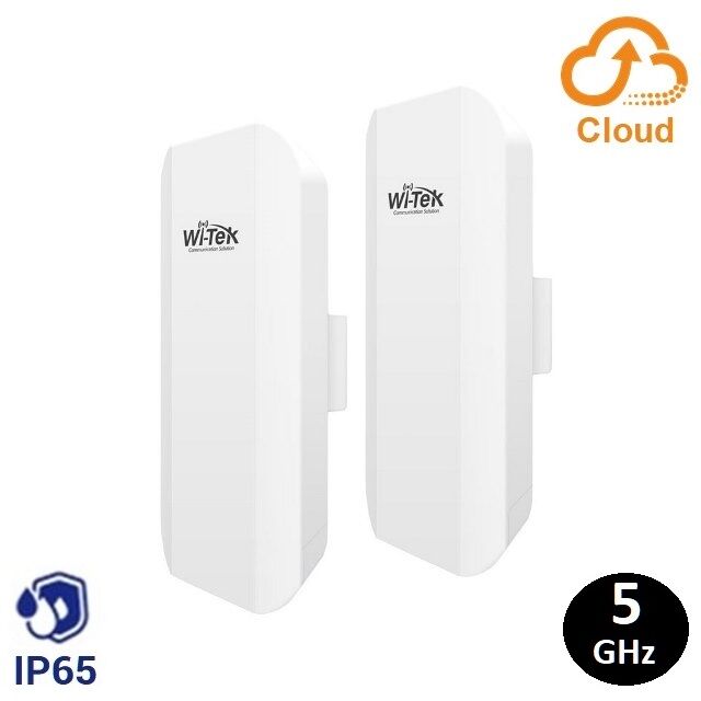 WI-TEK WI-CPE800-KITv2, 2 unidades CPE para exterior IP65 900 Mbps 5 Ghz, Lan 10/100/1000 PoE 802.3 af 48 V (incluye inyector), antena direccional 12 dBi, y gestión Cloud