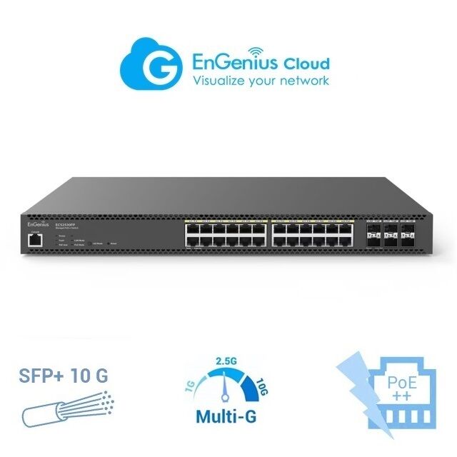 ENGENIUS ECS2530FP Switch Multi Gigabit de 24 puertos 2.5 Gigabit PoE++ 740 W con 6 slot SFP+ 10 GB. Gestionable Layer 2,3 y Control en CLOUD