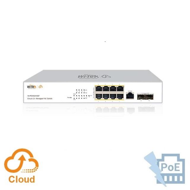 WI-TEK WI-PCMS310GF-v2 Switch PoE Cloud L2+ 802.3af/at 140 W 8 puertos GE PoE + 2 Slots SFP