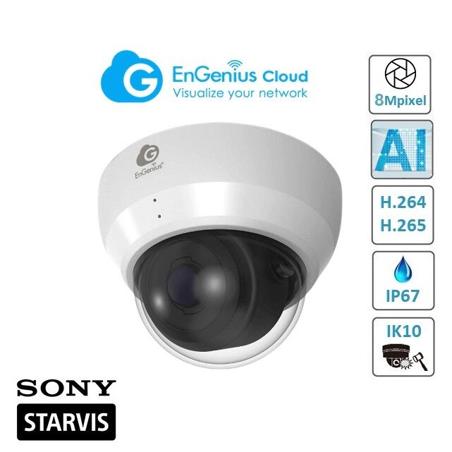 ENGENIUS ECC500 Cámara IP 4K/8 Mpixel, Lente Varifocal 3.2 ~ 10.5mm., IP67, IK-10, IR Led 30 m., CMOS Sony Starvis, 512 Gb., Gestión por Cloud, analítica por IA